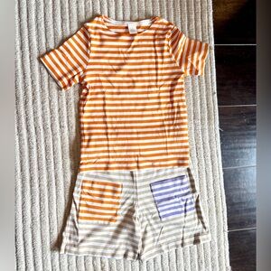 COS Orange Beige and White Striped Set, Girls size 6-8, EUC